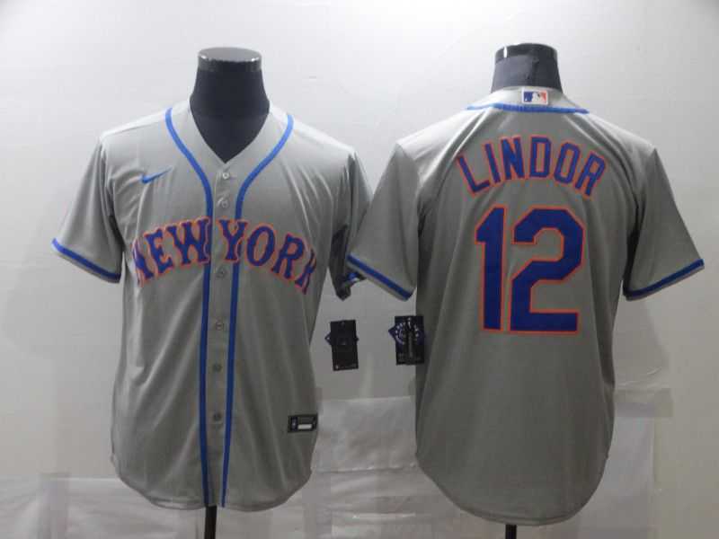 Men New York Mets 12 Lindor Grey Game Nike MLB Jerseys